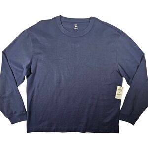 Mode Of One Mens Navy Blue Long Sleeve Cotton Crew‎ Neck Shirt XL
